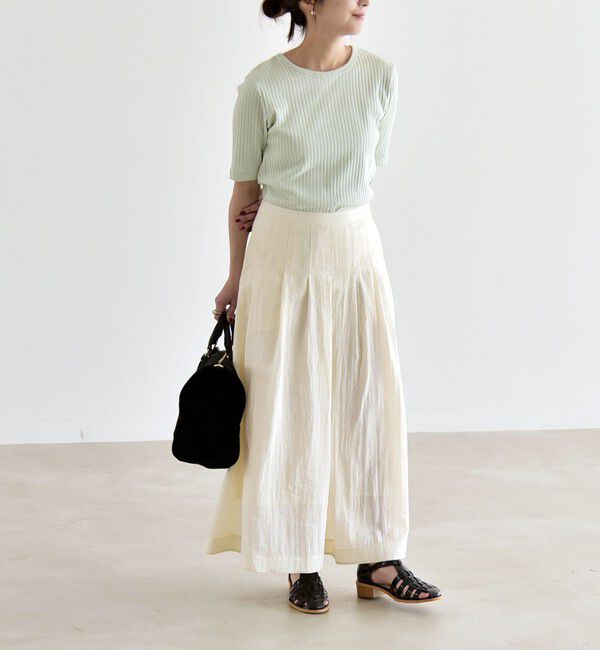 quaranciel「quaranciel:〈洗濯機可能〉テレコ リブ クルー ヘンリー 2way ハーフスリーブ TEE」|Tシャツ・カットソー|