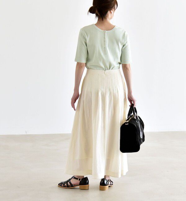 quaranciel「quaranciel:〈洗濯機可能〉テレコ リブ クルー ヘンリー 2way ハーフスリーブ TEE」|Tシャツ・カットソー|