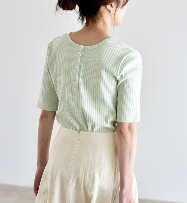 quaranciel「quaranciel:〈洗濯機可能〉テレコ リブ クルー ヘンリー 2way ハーフスリーブ TEE」|Tシャツ・カットソー|