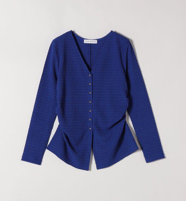 quaranciel「quaranciel:〈洗濯機可能〉ジャカード ジャージー Vネック ギャザー カーディガン」|カーディガン|