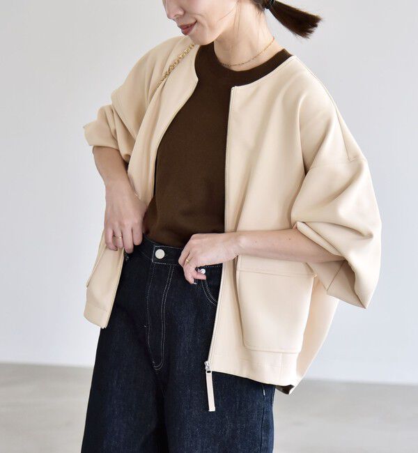 quaranciel「quaranciel:〈洗濯機可能〉ダンボール ノーカラー コンパクト ブルゾン」|ブルゾン・スタジャン|