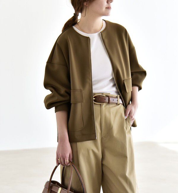 quaranciel「quaranciel:〈洗濯機可能〉ダンボール ノーカラー コンパクト ブルゾン」|ブルゾン・スタジャン|