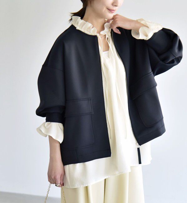 quaranciel「quaranciel:〈洗濯機可能〉ダンボール ノーカラー コンパクト ブルゾン」|ブルゾン・スタジャン|