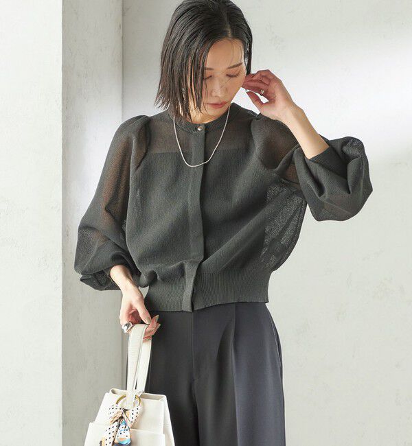 SHIPS for women「〈手洗い可能〉メランジ シアー パフ スリーブ カーディガン」|カーディガン|