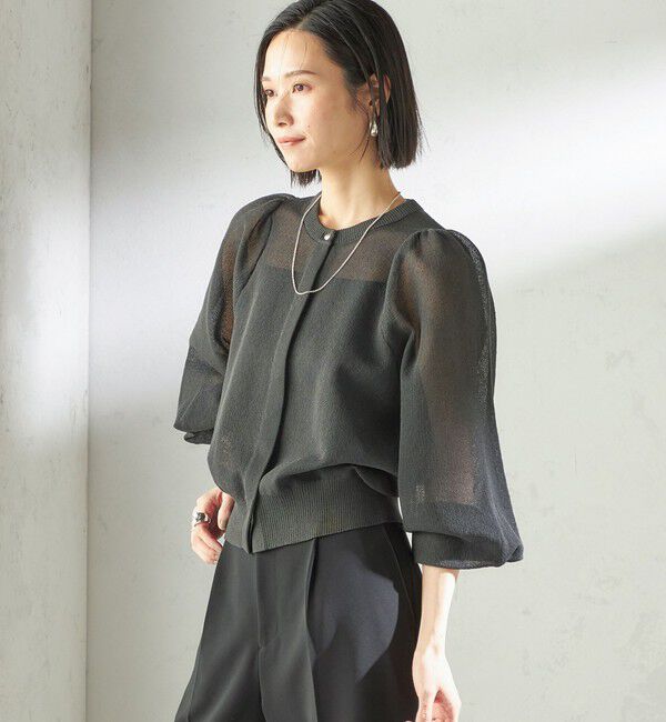 SHIPS for women「〈手洗い可能〉メランジ シアー パフ スリーブ カーディガン」|カーディガン|