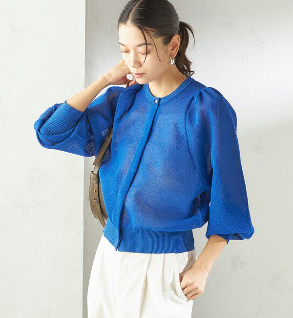 SHIPS for women「〈手洗い可能〉メランジ シアー パフ スリーブ カーディガン」|カーディガン|