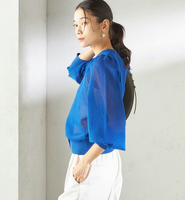 SHIPS for women「〈手洗い可能〉メランジ シアー パフ スリーブ カーディガン」|カーディガン|