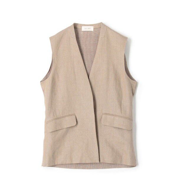 DES PRES「リネンファブリックコンビ ショートジレ」|ベスト・ジレ|43 ベージュ