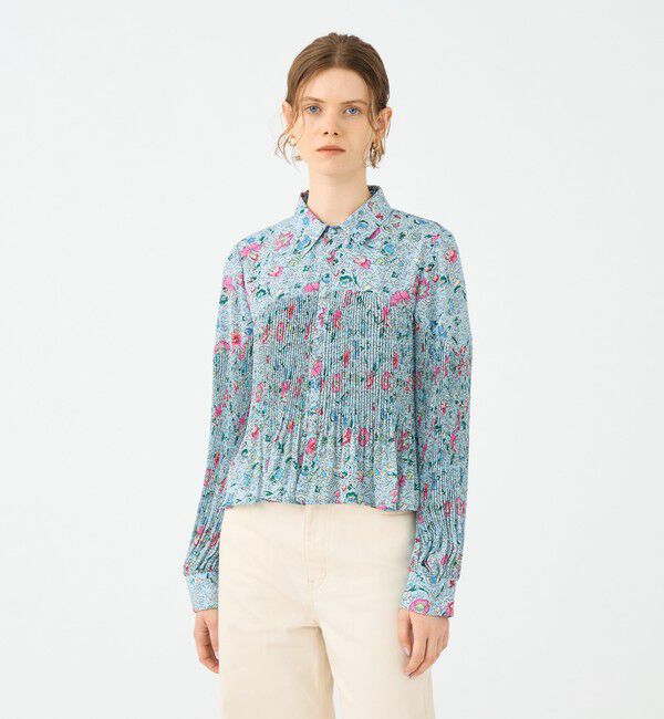 SOULEIADO「ポリエステルプリーツ レギュラーカラーブラウス」|シャツ・ブラウス|