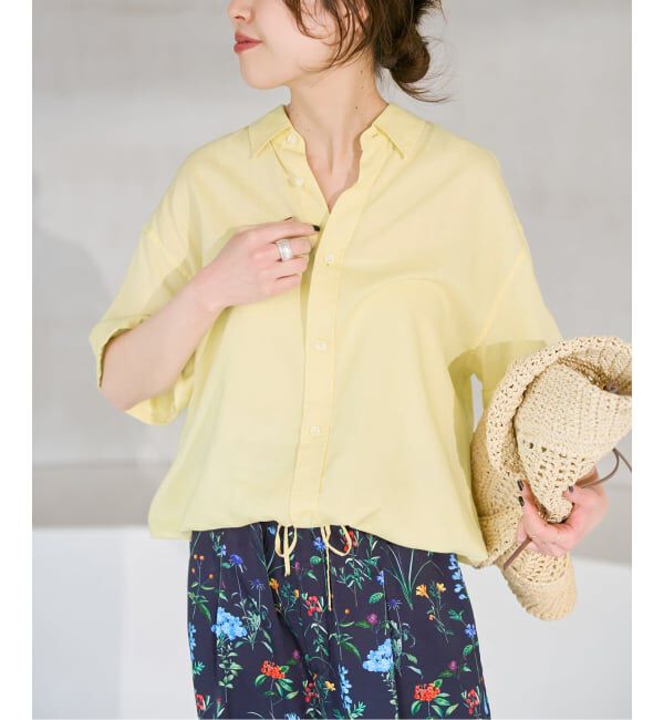 Spick and Span「《予約》リネンブレンドハーフスリーブヘムギャザーシャツ」|シャツ・ブラウス|