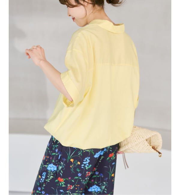 Spick and Span「《予約》リネンブレンドハーフスリーブヘムギャザーシャツ」|シャツ・ブラウス|