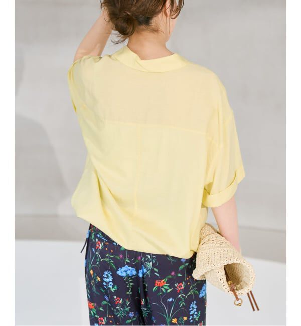 Spick and Span「《予約》リネンブレンドハーフスリーブヘムギャザーシャツ」|シャツ・ブラウス|