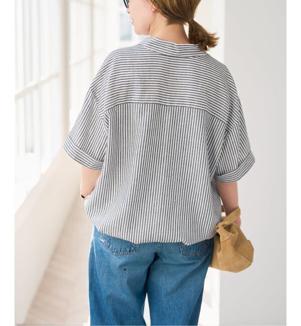 Spick and Span「《予約》リネンブレンドハーフスリーブヘムギャザーシャツ」|シャツ・ブラウス|