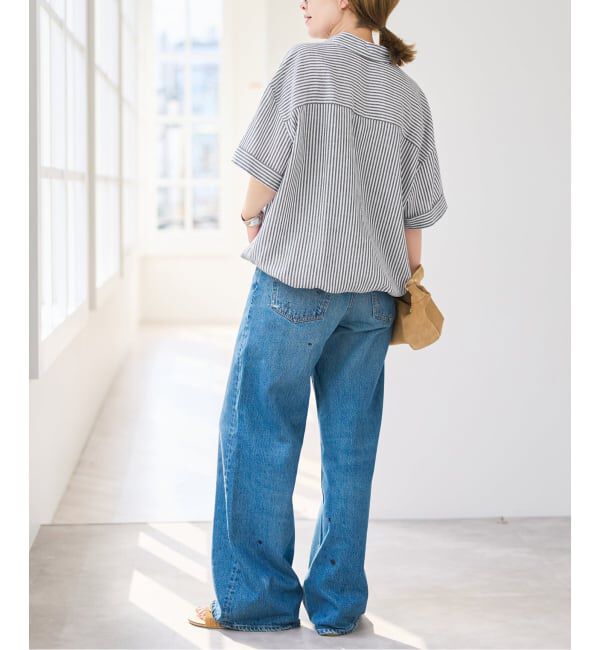 Spick and Span「《予約》リネンブレンドハーフスリーブヘムギャザーシャツ」|シャツ・ブラウス|