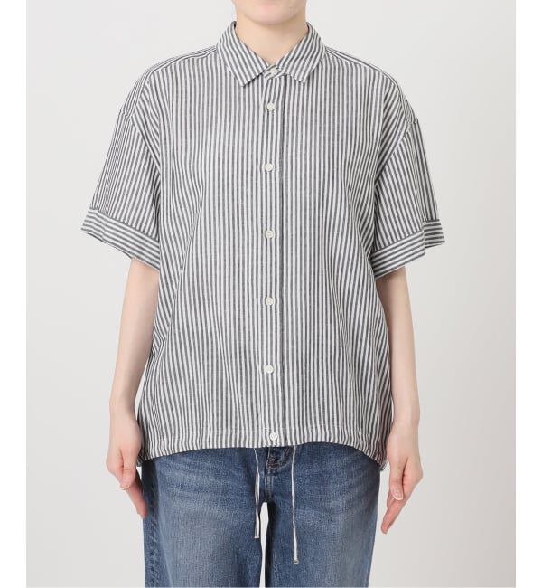 Spick and Span「《予約》リネンブレンドハーフスリーブヘムギャザーシャツ」|シャツ・ブラウス|