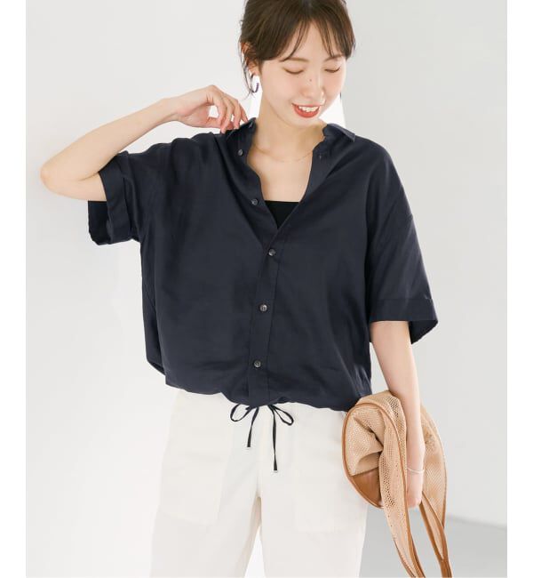 Spick and Span「《予約》リネンブレンドハーフスリーブヘムギャザーシャツ」|シャツ・ブラウス|