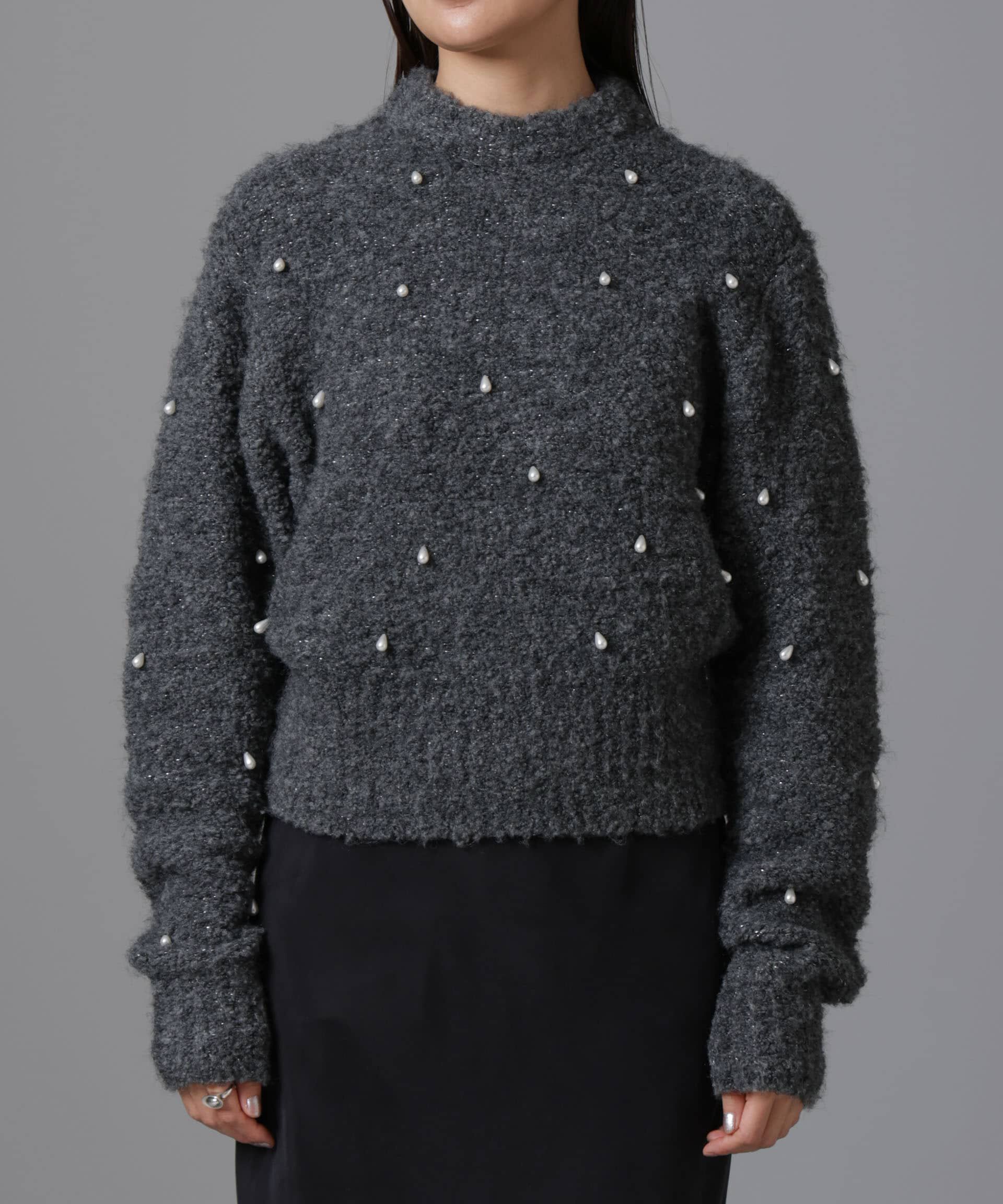 nano･universe「ラメブークレ雫パールニット」|ニット・セーター|