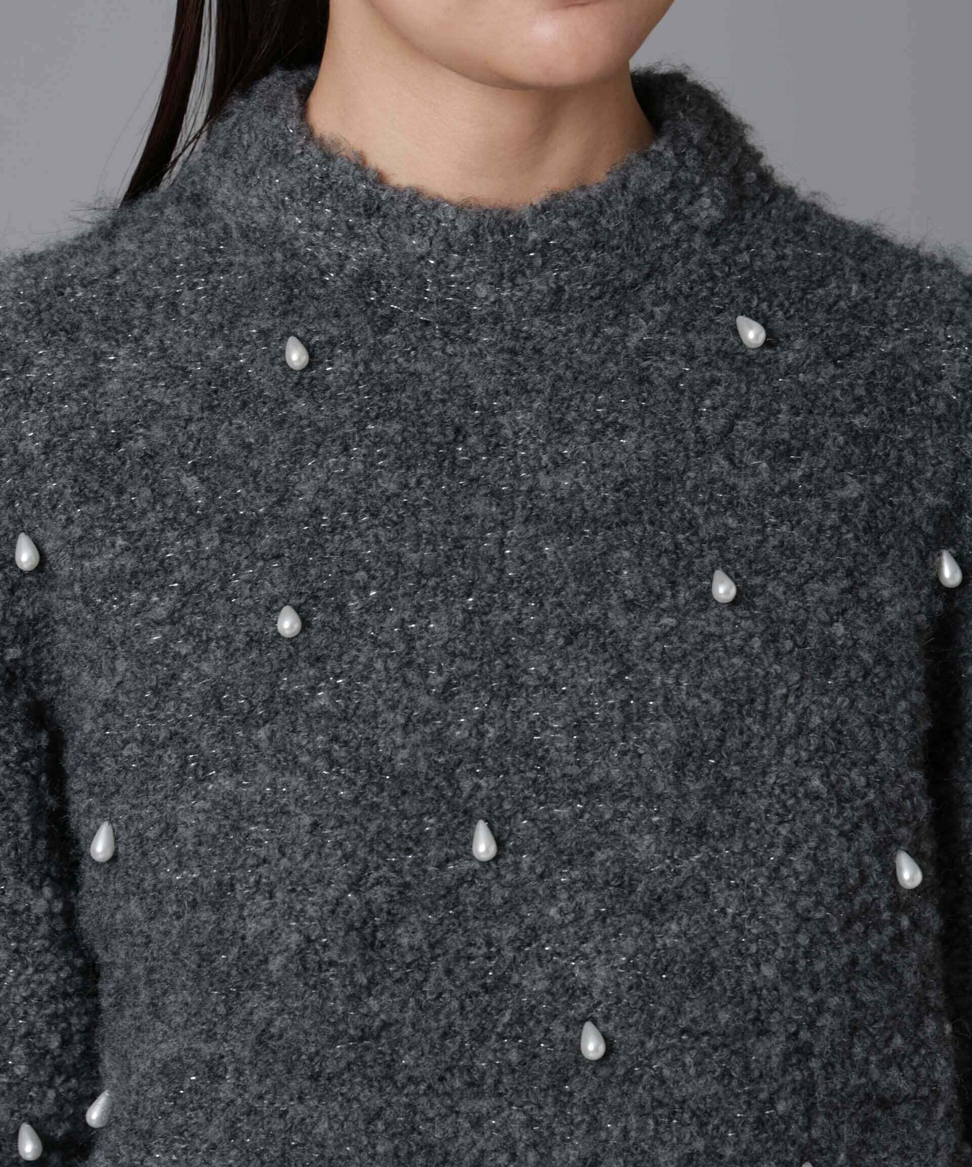 nano･universe「ラメブークレ雫パールニット」|ニット・セーター|