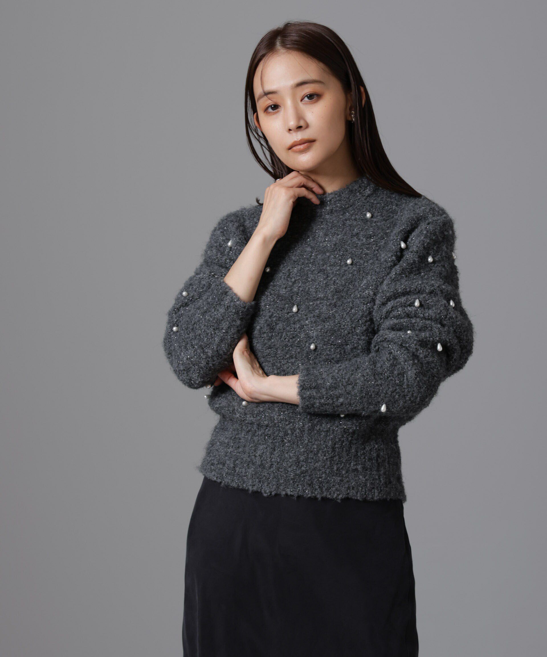 nano･universe「ラメブークレ雫パールニット」|ニット・セーター|