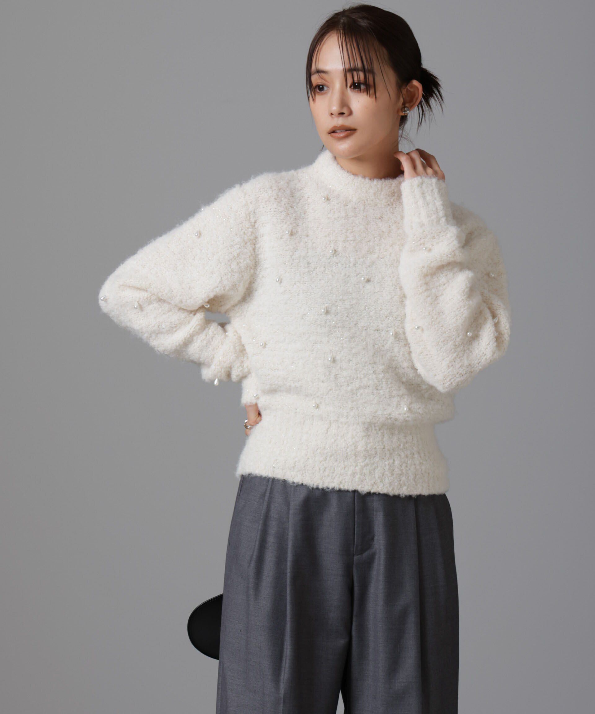 nano･universe「ラメブークレ雫パールニット」|ニット・セーター|