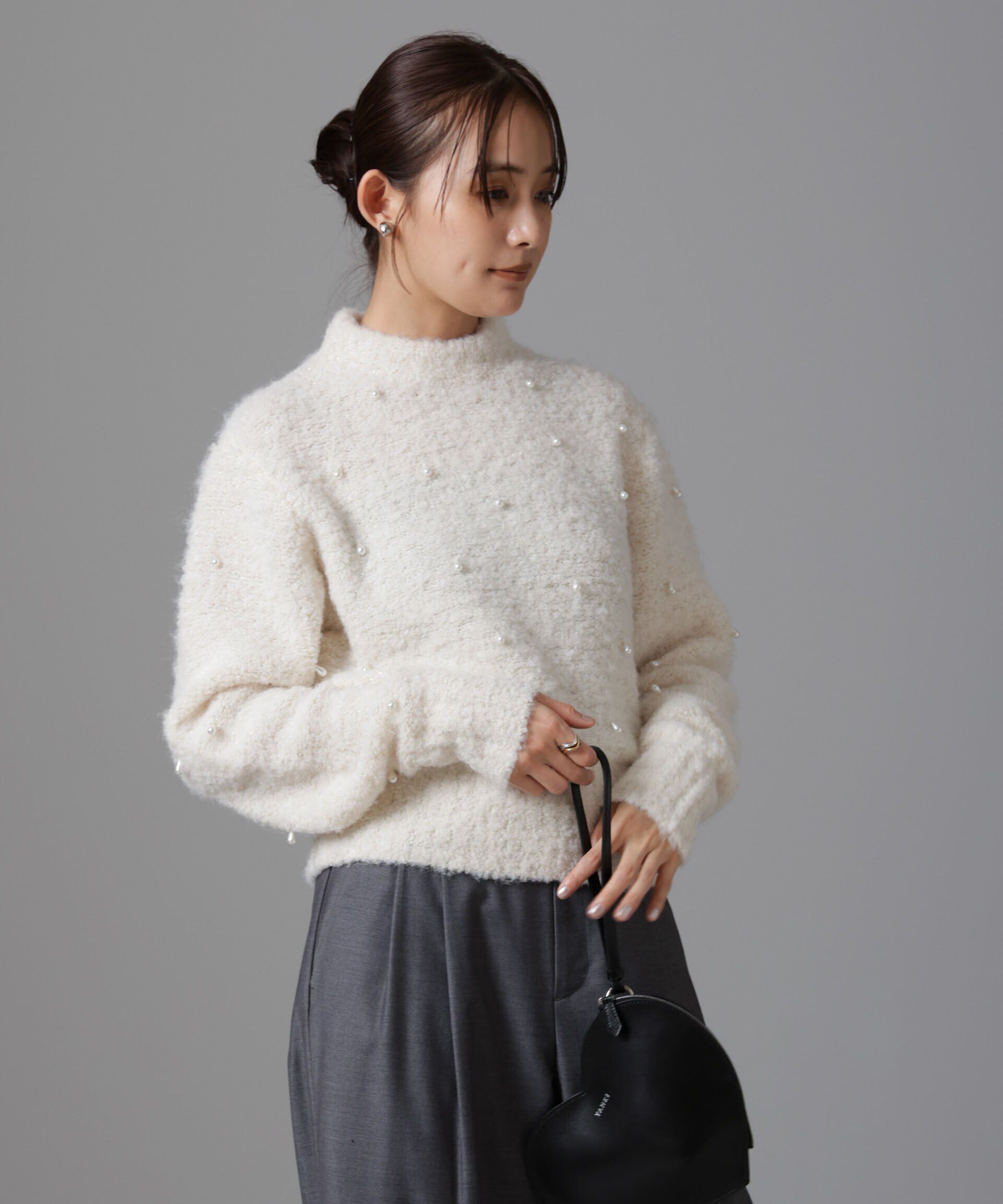 nano･universe「ラメブークレ雫パールニット」|ニット・セーター|