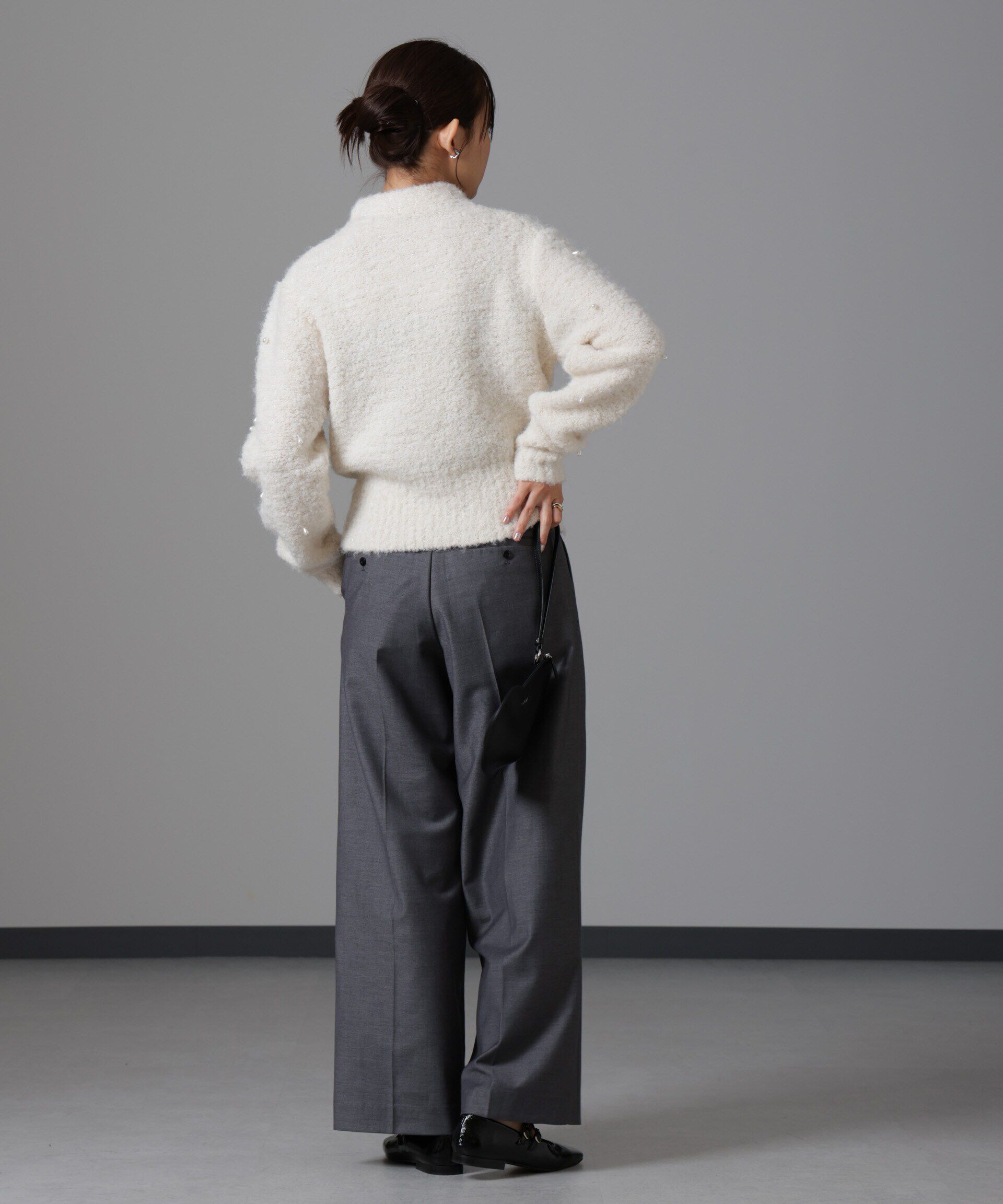 nano･universe「ラメブークレ雫パールニット」|ニット・セーター|