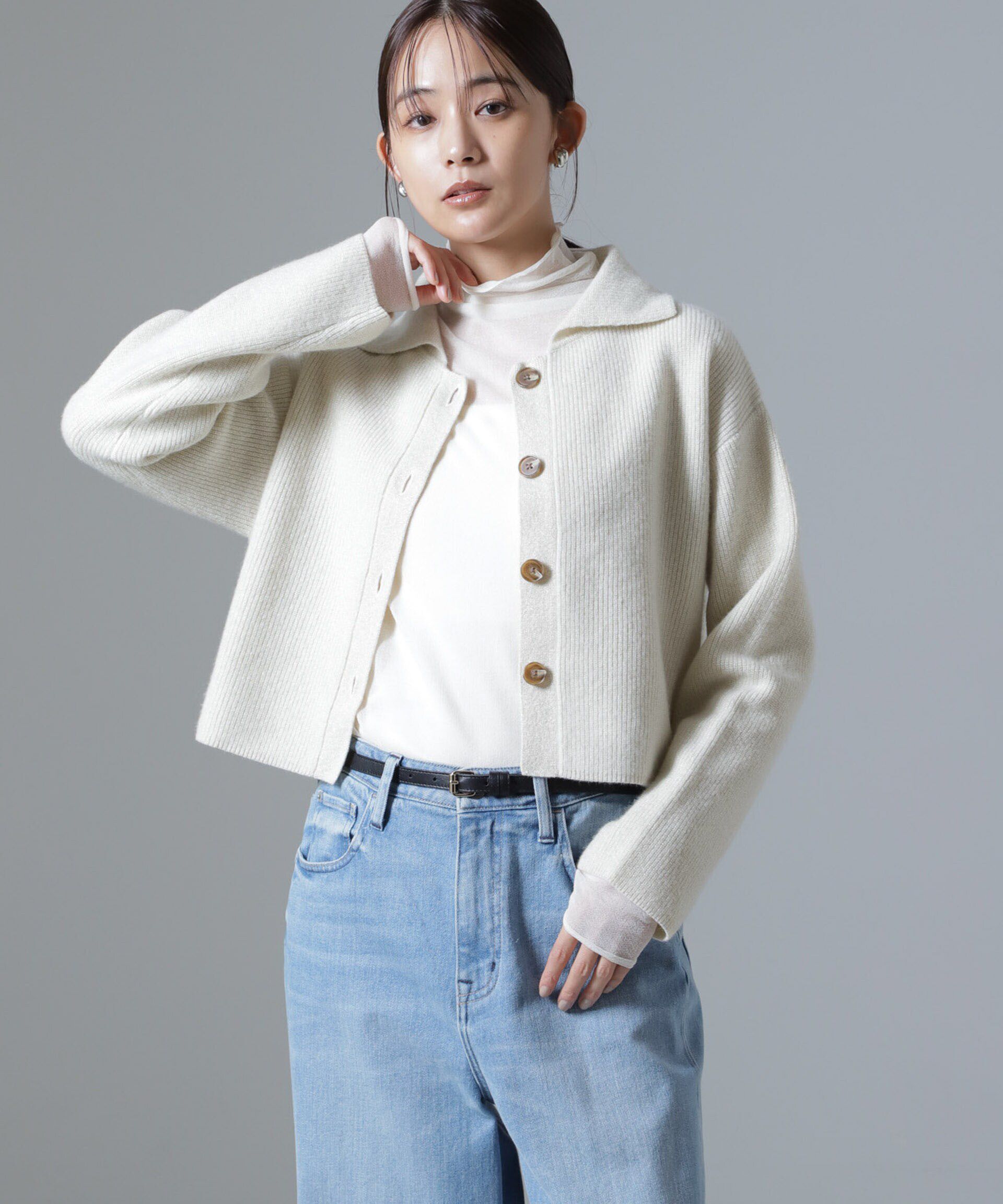 nano･universe「片畔ラメカラーカーディガン」|ニット・セーター|オフホワイト1