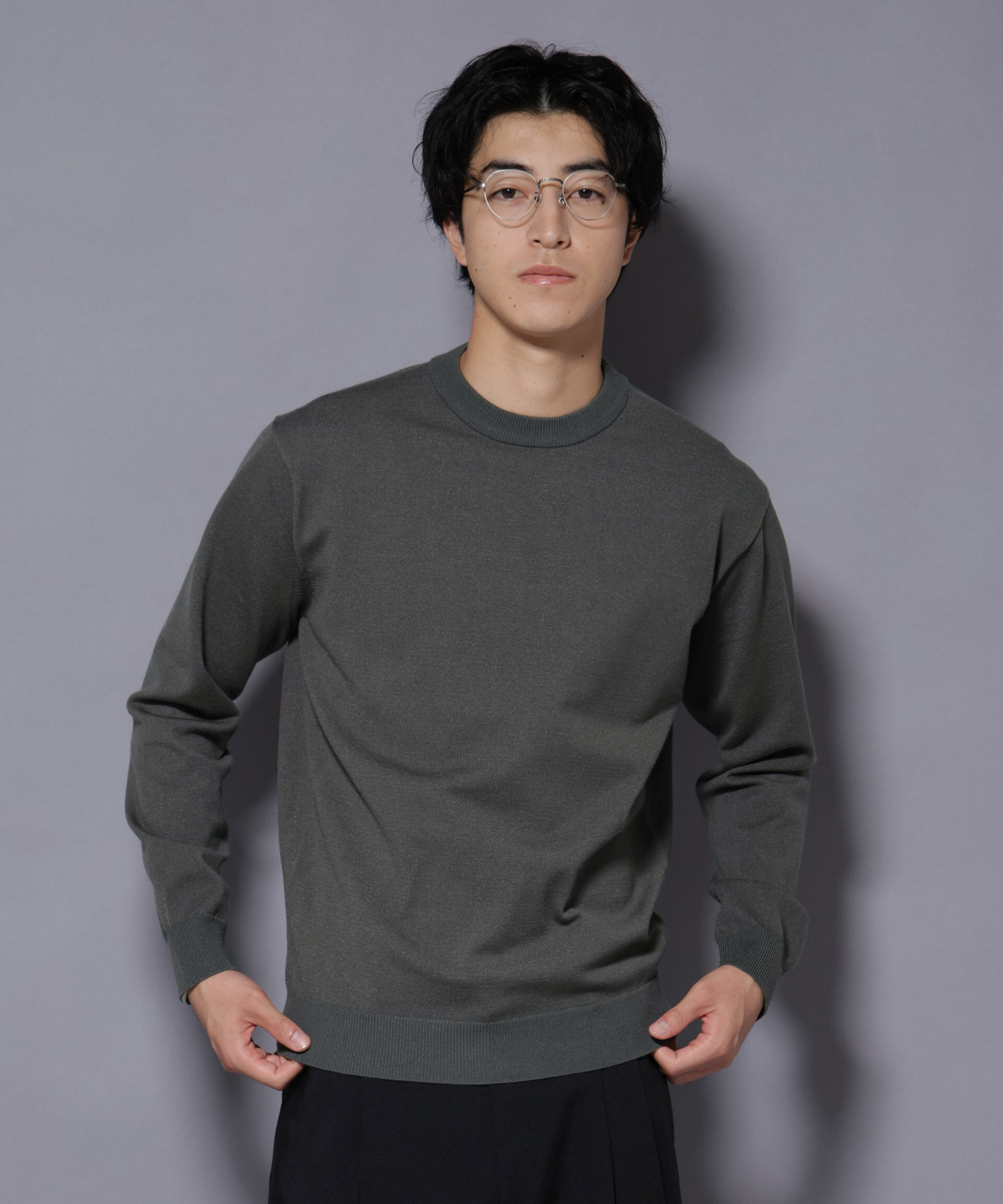 nano･universe「ダブルフェイスストレッチモックネックニット」|ニット・セーター|