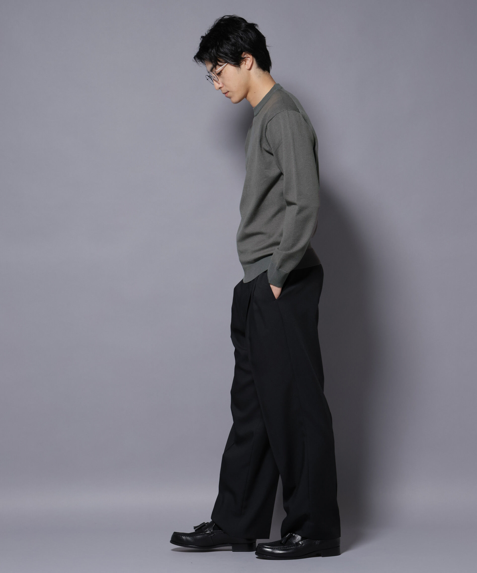 nano･universe「ダブルフェイスストレッチモックネックニット」|ニット・セーター|