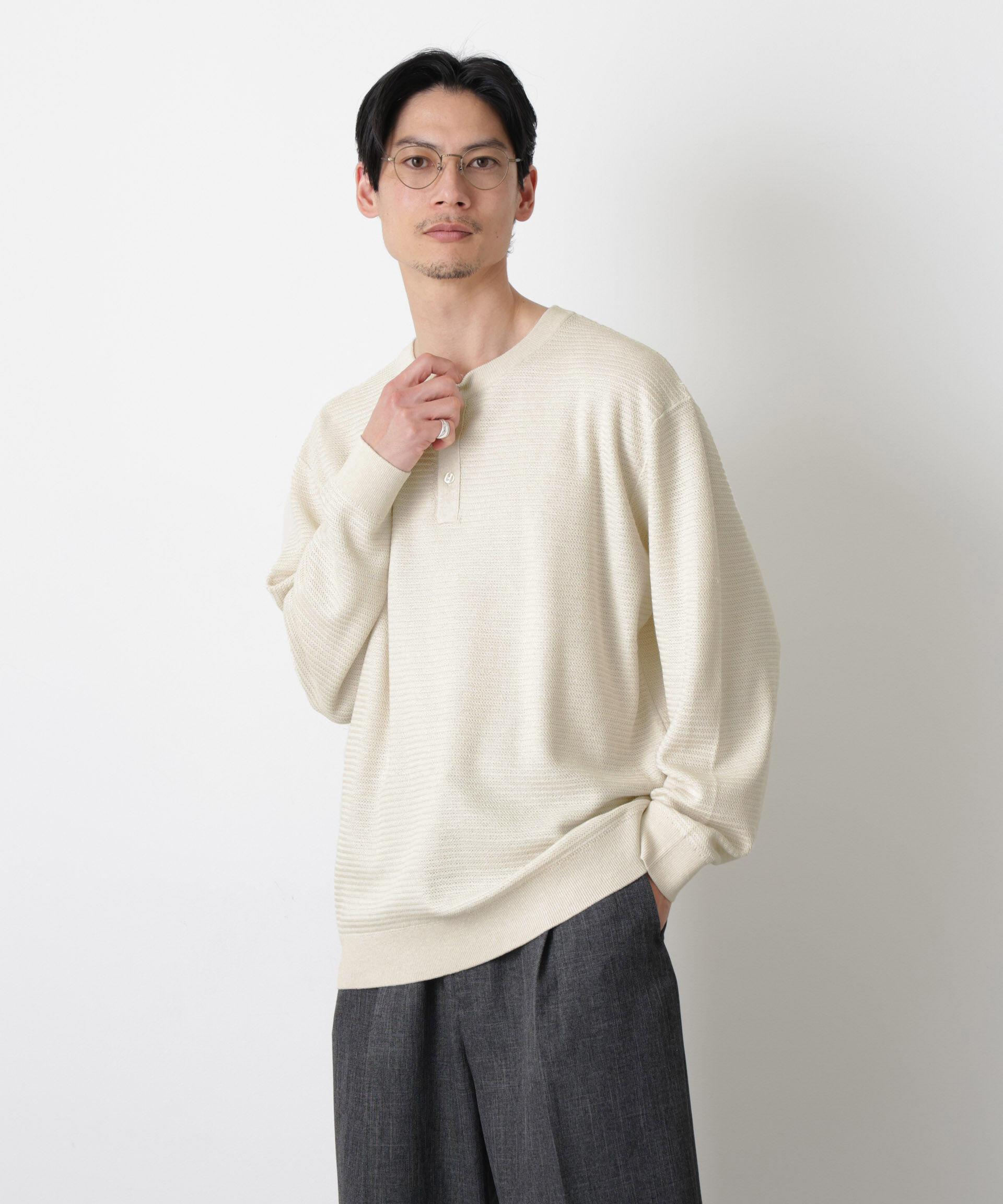 nano･universe「テクスチャーヘンリーネックニット」|ニット・セーター|