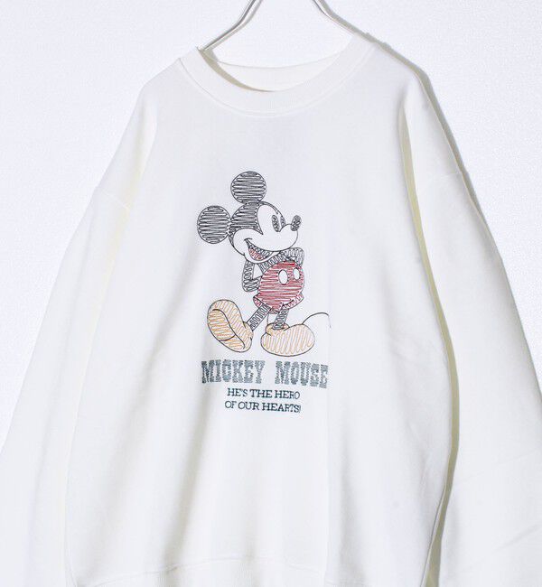 GLOSTER「【ミッキー】UNISEX アップリケ＆フロッキー＆横振り刺繍 裏起毛スウェット」|スウェット・ジャージ|オフホワイト
