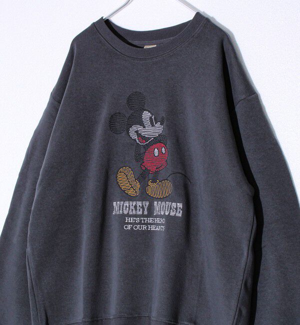 GLOSTER「【ミッキー】UNISEX アップリケ＆フロッキー＆横振り刺繍 裏起毛スウェット」|スウェット・ジャージ|チャコールグレー