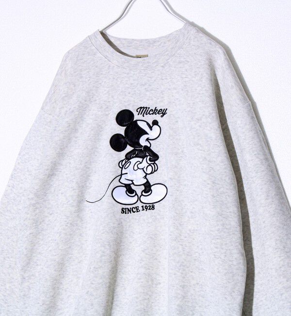 GLOSTER「【ミッキー】UNISEX アップリケ＆フロッキー＆横振り刺繍 裏起毛スウェット」|スウェット・ジャージ|ライトグレー