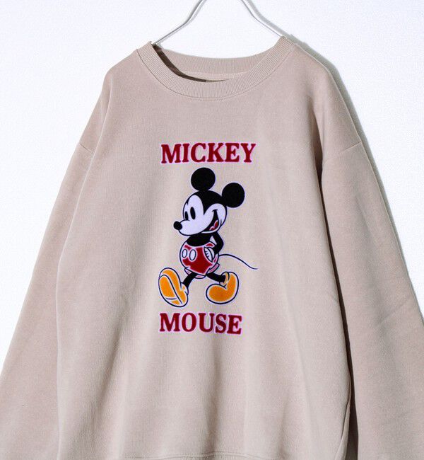 GLOSTER「【ミッキー】UNISEX アップリケ＆フロッキー＆横振り刺繍 裏起毛スウェット」|スウェット・ジャージ|グレイッシュベージュ