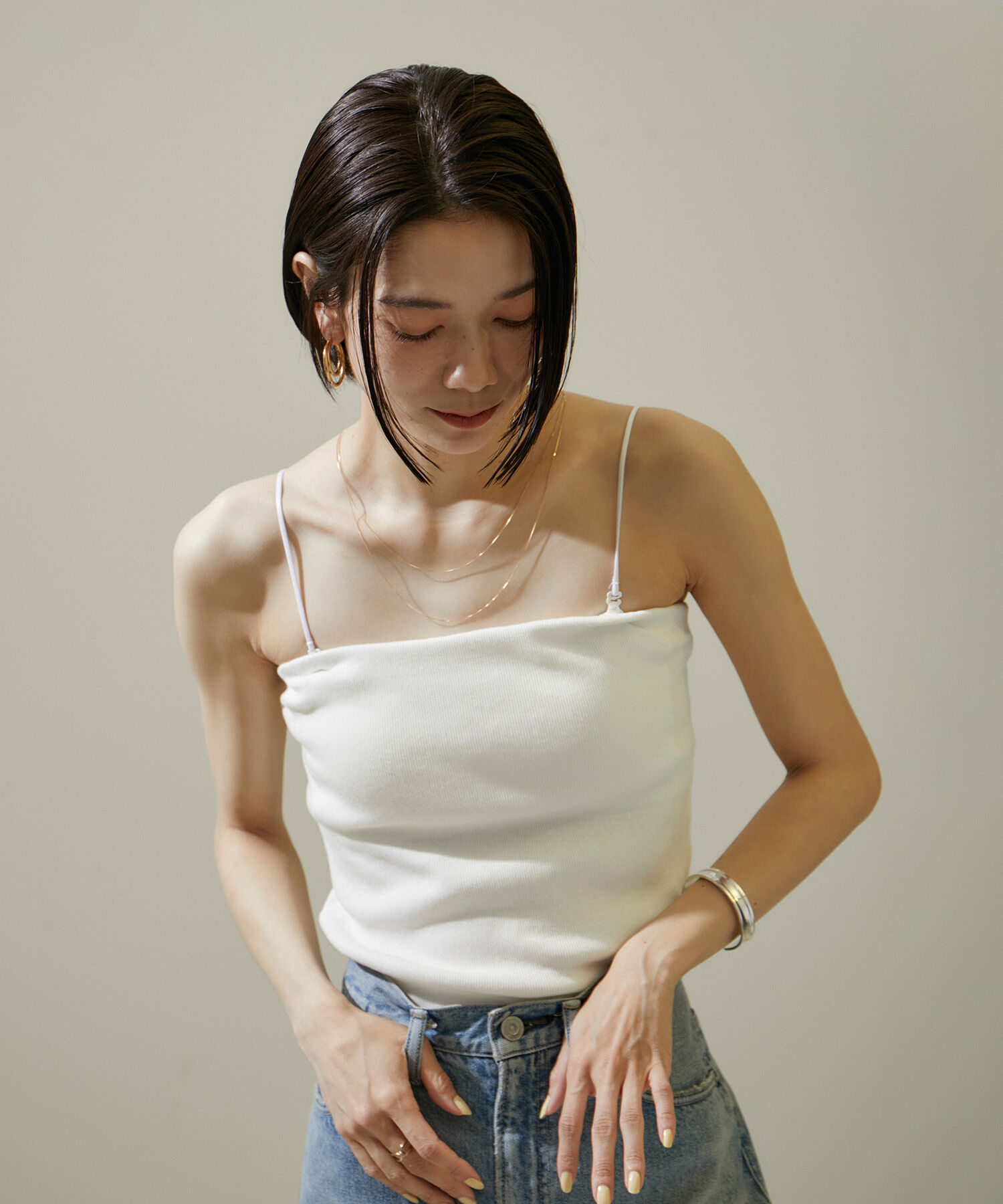 SALON adam et rope'「【追加】コットンリブカップ付きベアキャミ2」|チューブトップ|ホワイト(10)