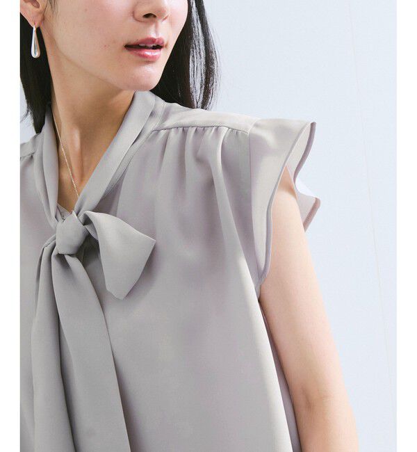 VIS「【WEB限定】【防シワ】フリルフレンチボウタイブラウス/通勤対応」|シャツ・ブラウス|グレーサブ(09)