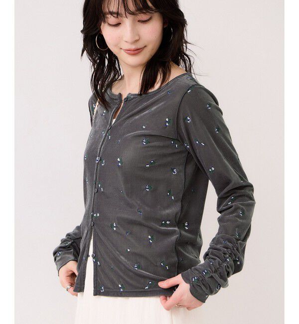 VIS「フロッキーチュール刺しゅうカーディガン/2WAY」|カーディガン|