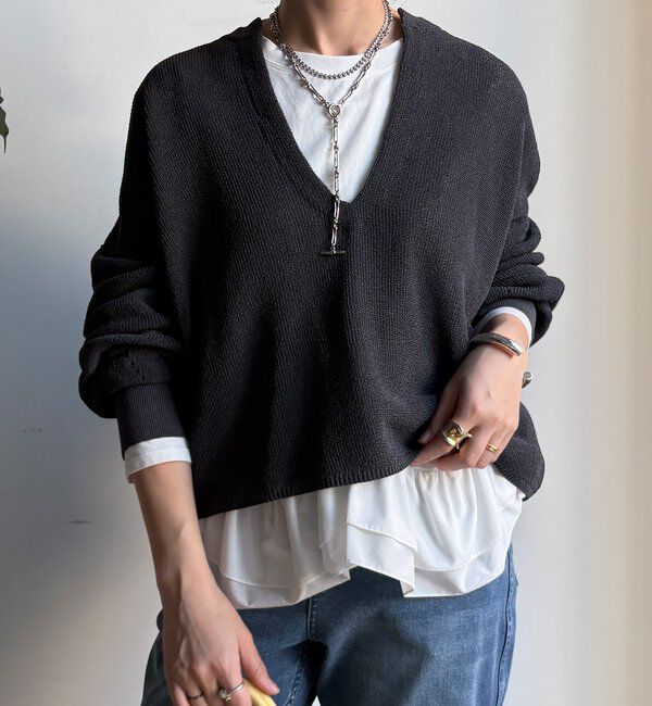  「裾異素材切替フリルカットソー」|Tシャツ・カットソー|