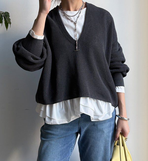  「裾異素材切替フリルカットソー」|Tシャツ・カットソー|