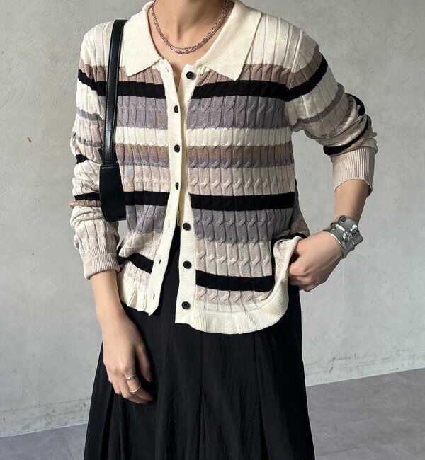  「【WEB限定】マルチボーダーポロニット」|ニット・セーター|オフホワイト