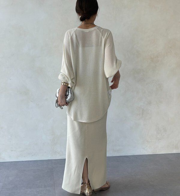  「【セットアップ可能】ハニカムワッフル編みニットスカート」|スカート|