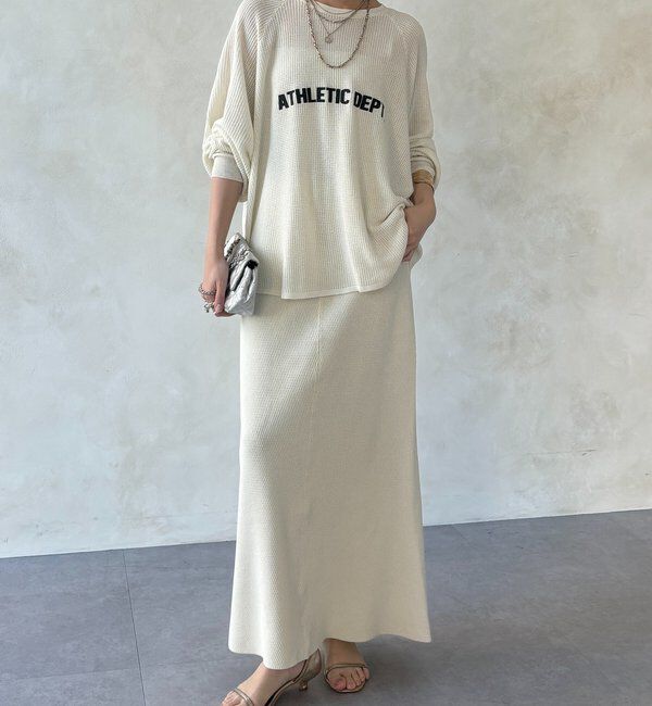  「【セットアップ可能】ワッフル編みロゴプリントニット」|ニット・セーター|