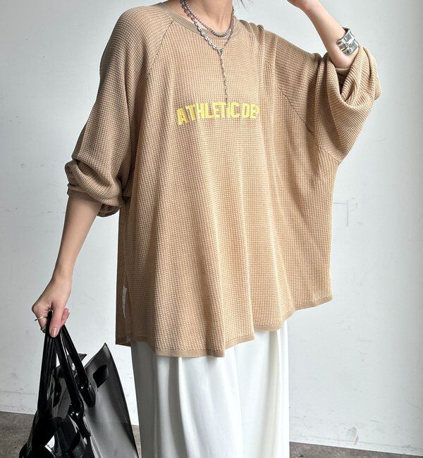  「【セットアップ可能】ワッフル編みロゴプリントニット」|ニット・セーター|