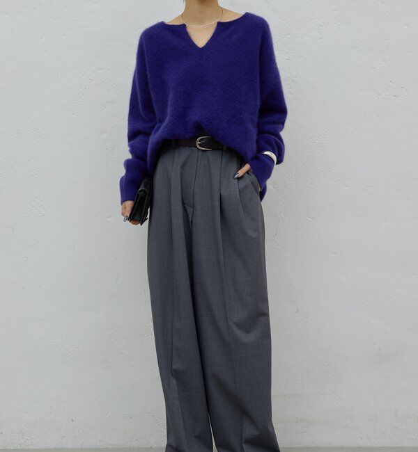  「【デコルテ美人ニット】ファーウールキーネックニット」|ニット・セーター|パープル