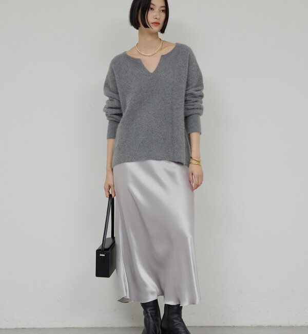  「【デコルテ美人ニット】ファーウールキーネックニット」|ニット・セーター|