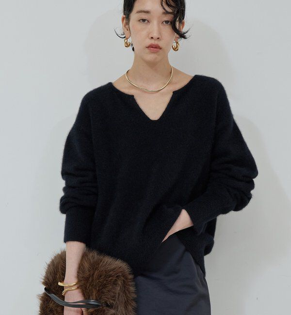  「【デコルテ美人ニット】ファーウールキーネックニット」|ニット・セーター|ブラック
