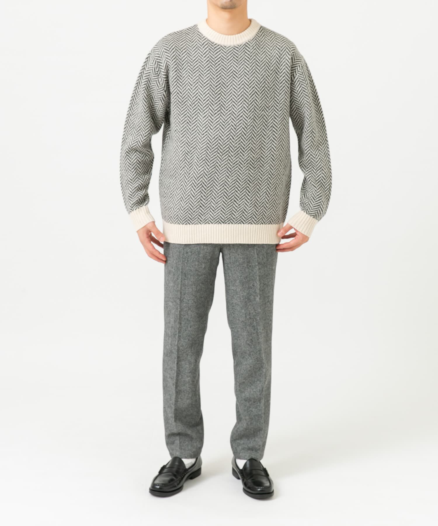 URBAN RESEARCH ROSSO「『XLサイズあり』ヘリンボーン柄クルーネックニット」|ニット・セーター|