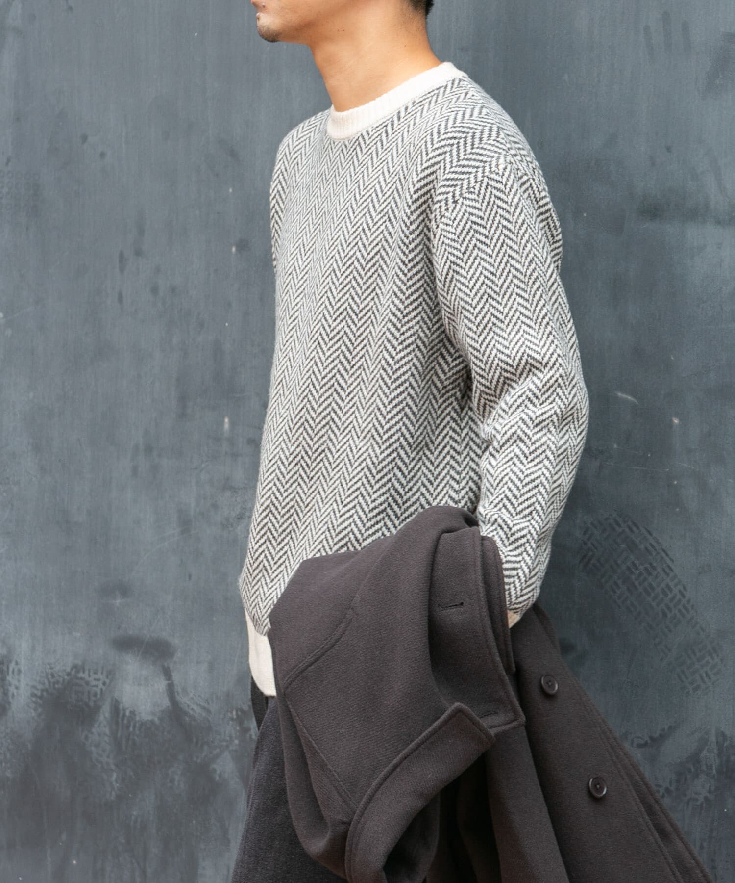 URBAN RESEARCH ROSSO「『XLサイズあり』ヘリンボーン柄クルーネックニット」|ニット・セーター|