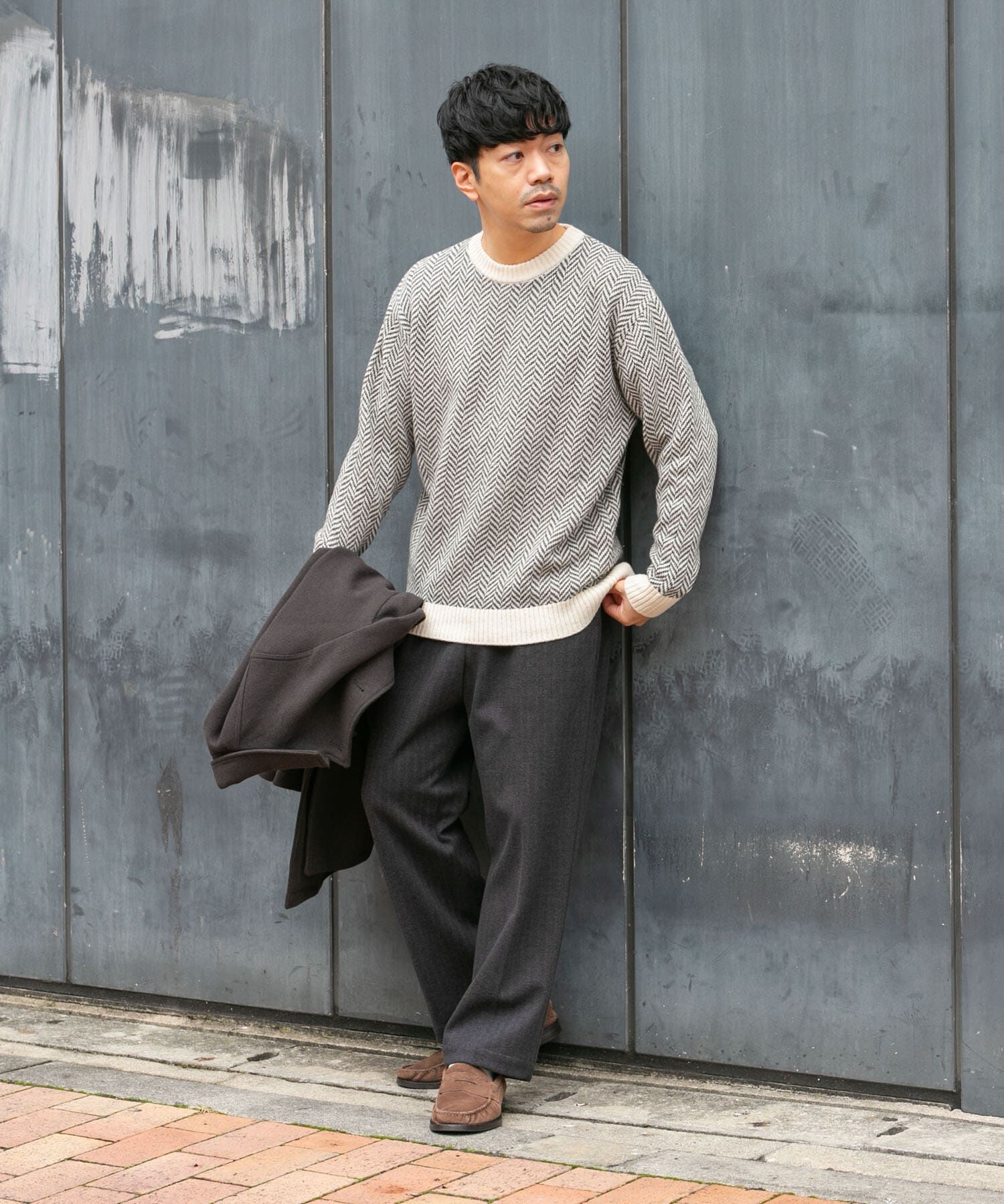 URBAN RESEARCH ROSSO「『XLサイズあり』ヘリンボーン柄クルーネックニット」|ニット・セーター|