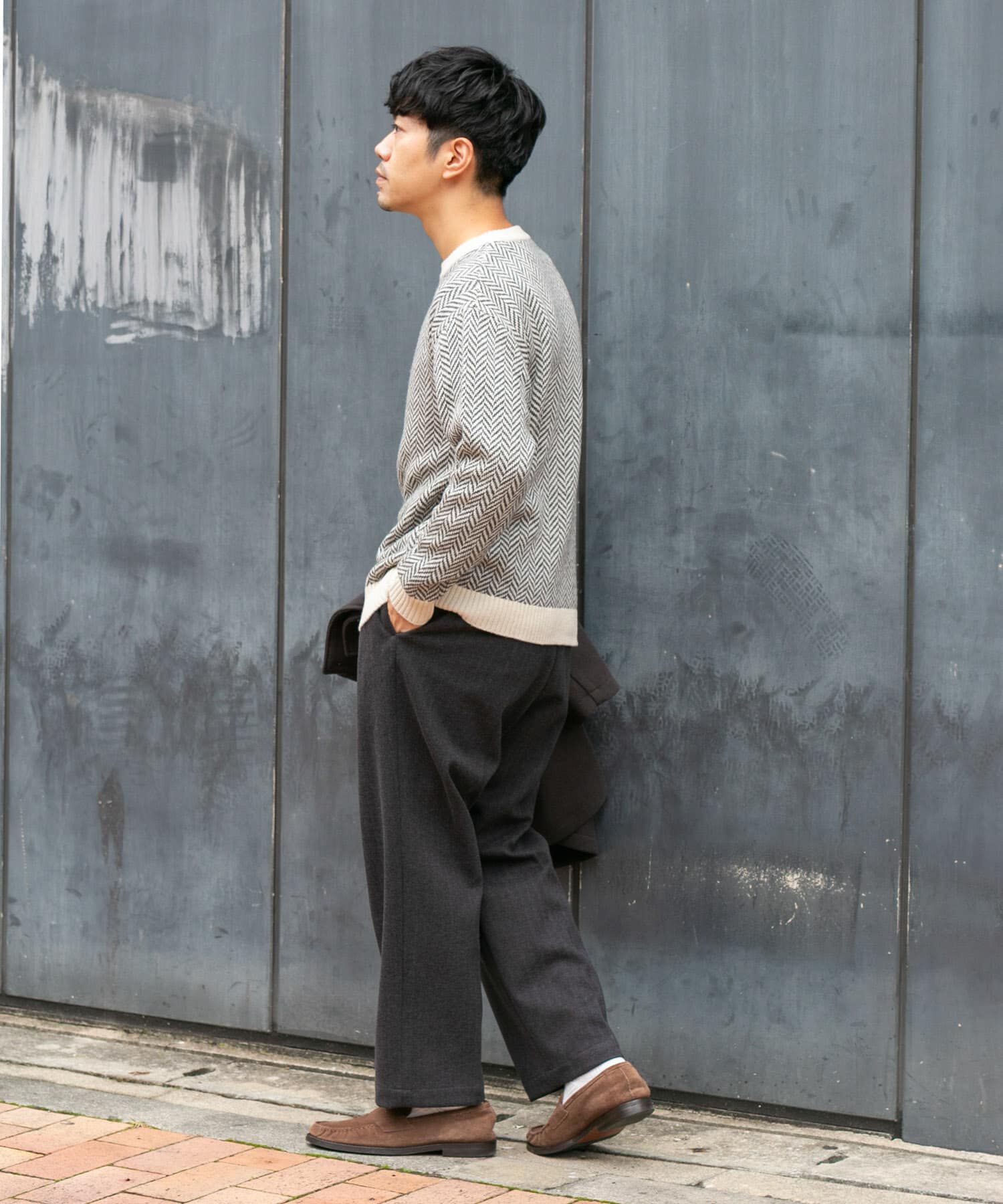 URBAN RESEARCH ROSSO「『XLサイズあり』ヘリンボーン柄クルーネックニット」|ニット・セーター|